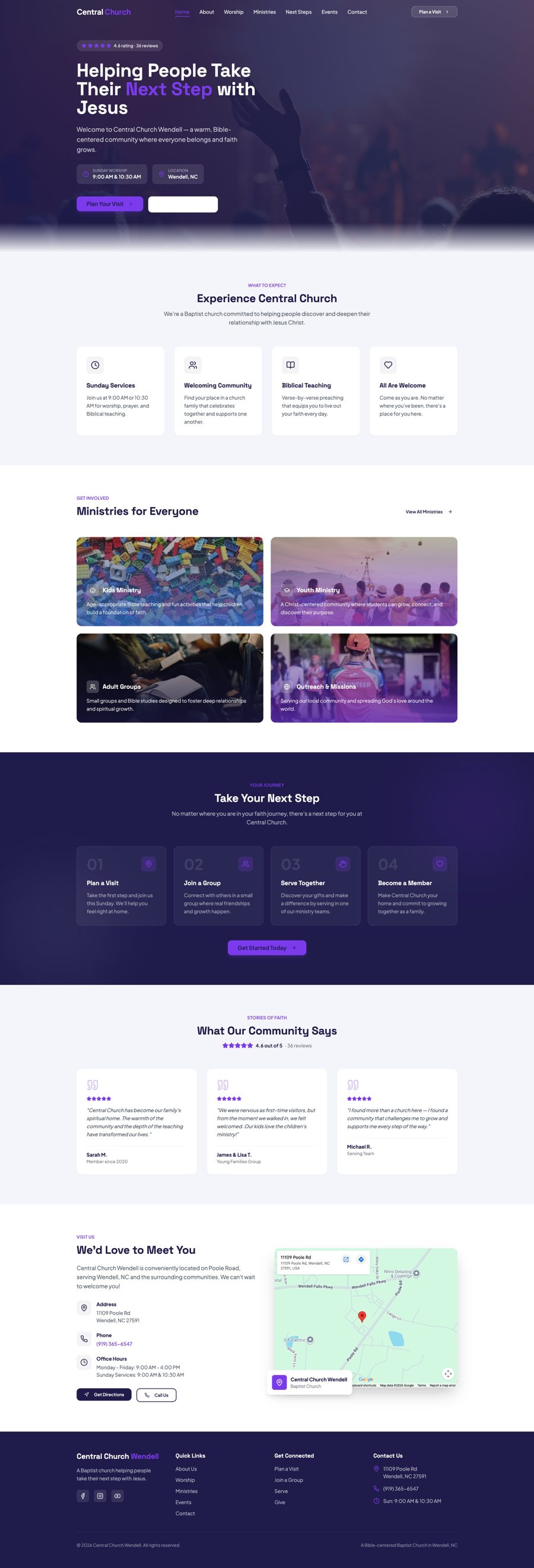 Full-page preview of the Central Church sample website design