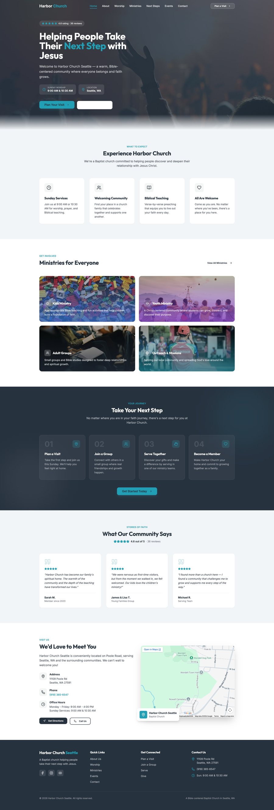 Full-page preview of the Harbor Church sample website design